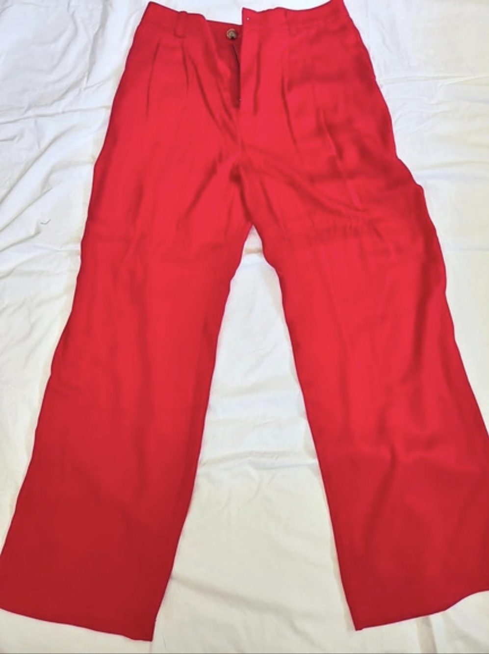 LOFT Red Lyocell Pleated Wide-Leg Pants Size 10